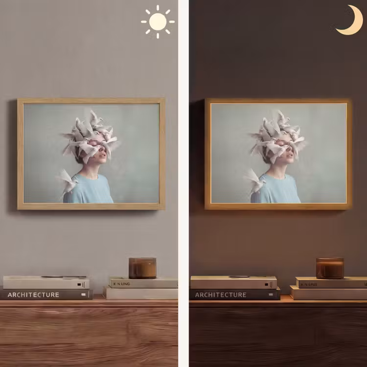 Vrouw - Vogels - Abstract - Modern - Wit Light Box met batterij (Wandlamp) middel -sfeer3
