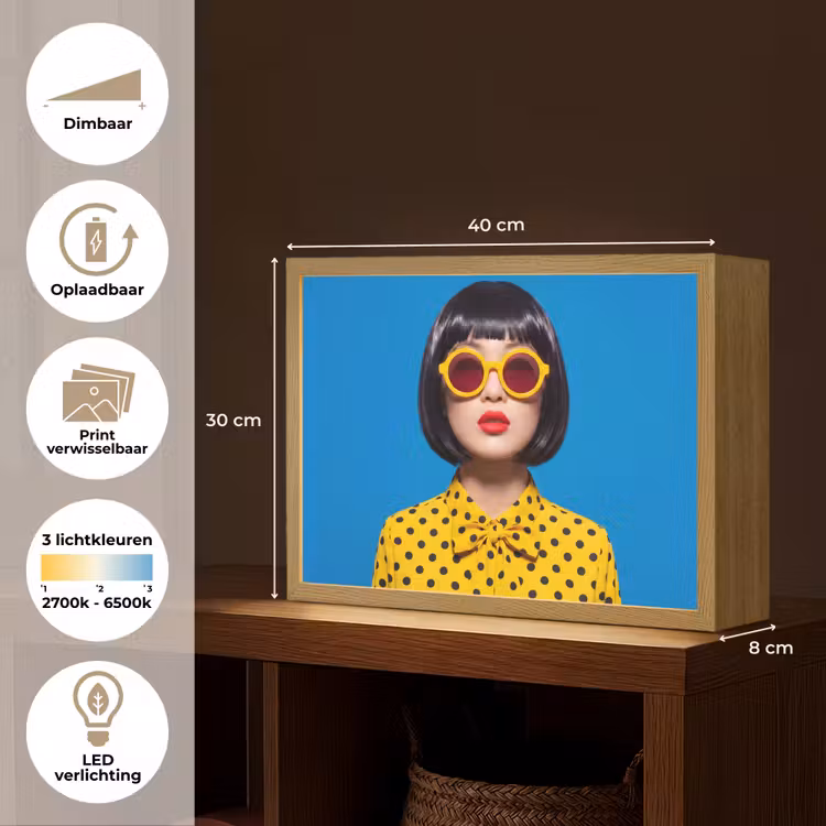 Vrouw - Zonnebril - Pop Art - Portret - Geel Light Box met batterij (Wandlamp) middel -USP_websiteoverzichtNL