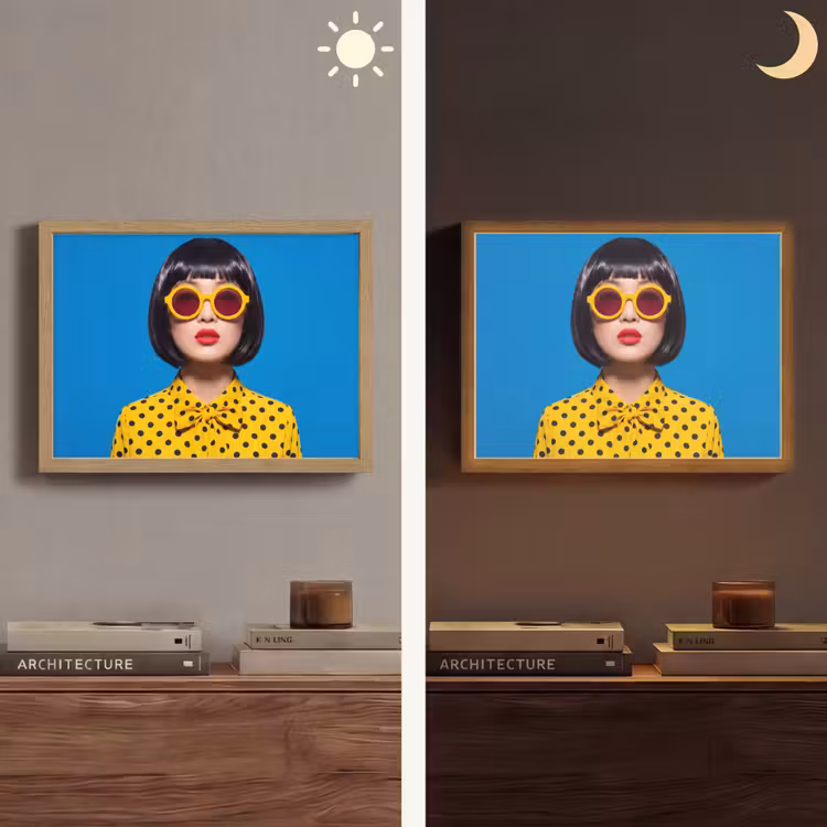 Vrouw - Zonnebril - Pop Art - Portret - Geel Light Box met batterij (Wandlamp) middel -sfeer3