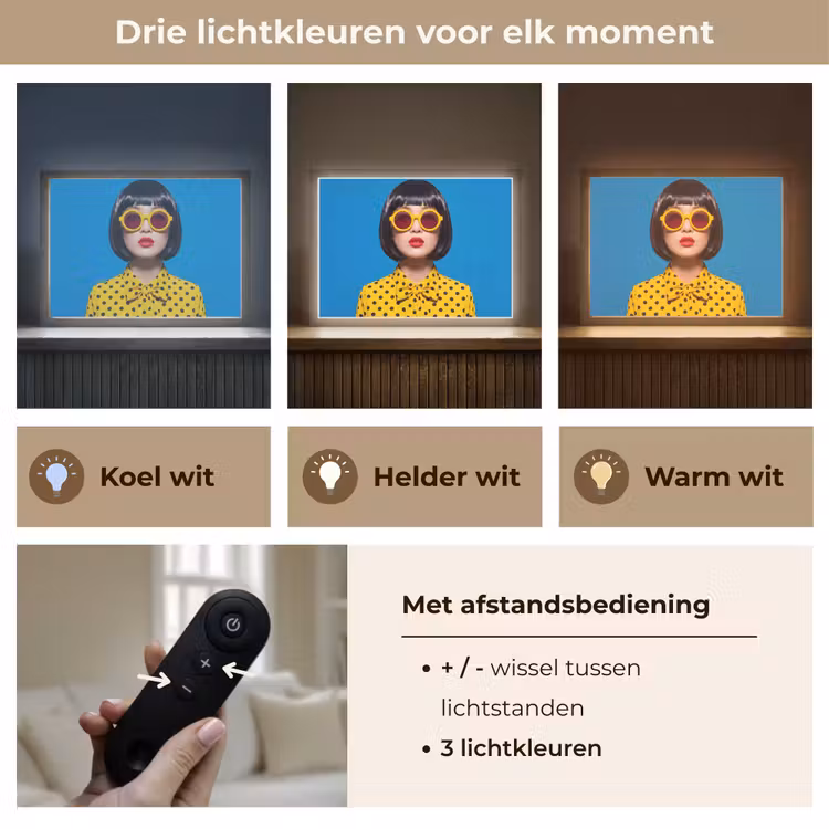 Vrouw - Zonnebril - Pop Art - Portret - Geel Light Box met batterij (Wandlamp) middel -USP_lichtkleurNL