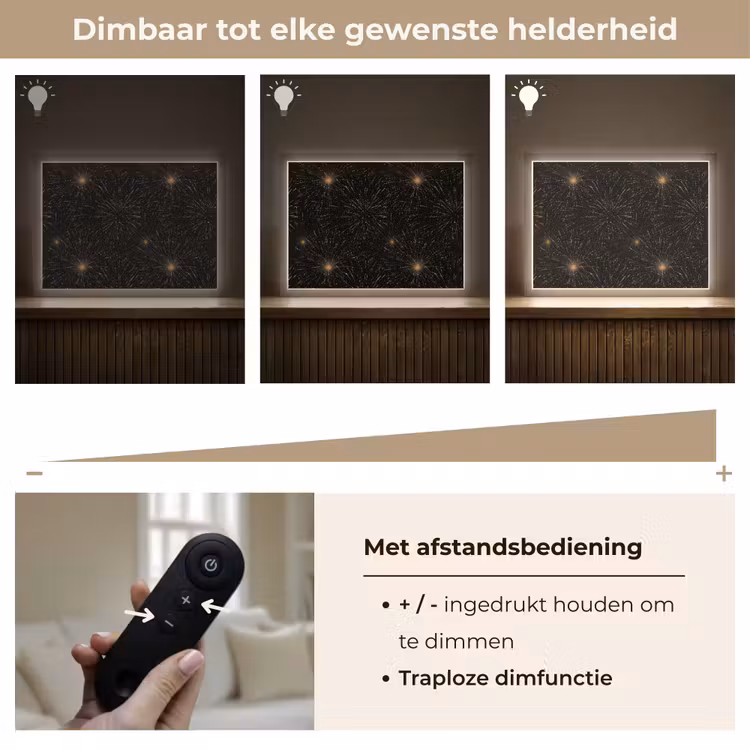 Vuurwerk - Patroon - Feestelijk - Goud - Zwart Light Box met batterij (Wandlamp) middel 907 -USP_dimbaarNL