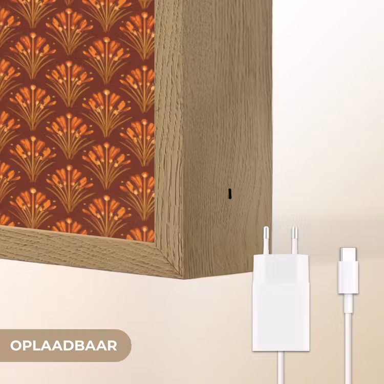 Waaiers - Art Deco - Botanisch - Roestbruin - Oranje Light Box met batterij (Wandlamp) middel 907 -USP_websiteoplaadbaarNL