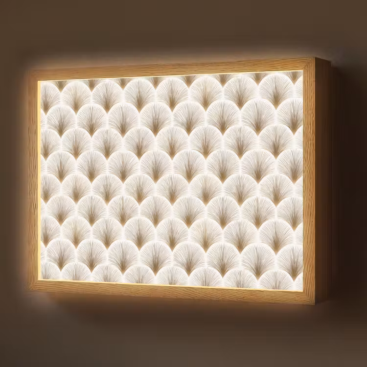Waaiers - Art Deco - Elegant - Goud - Wit Light Box met batterij (Wandlamp) middel 907 -z3d_website