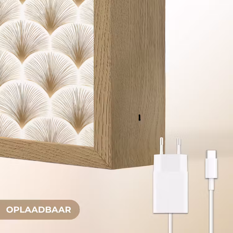 Waaiers - Art Deco - Elegant - Goud - Wit Light Box met batterij (Wandlamp) middel 907 -USP_websiteoplaadbaarNL