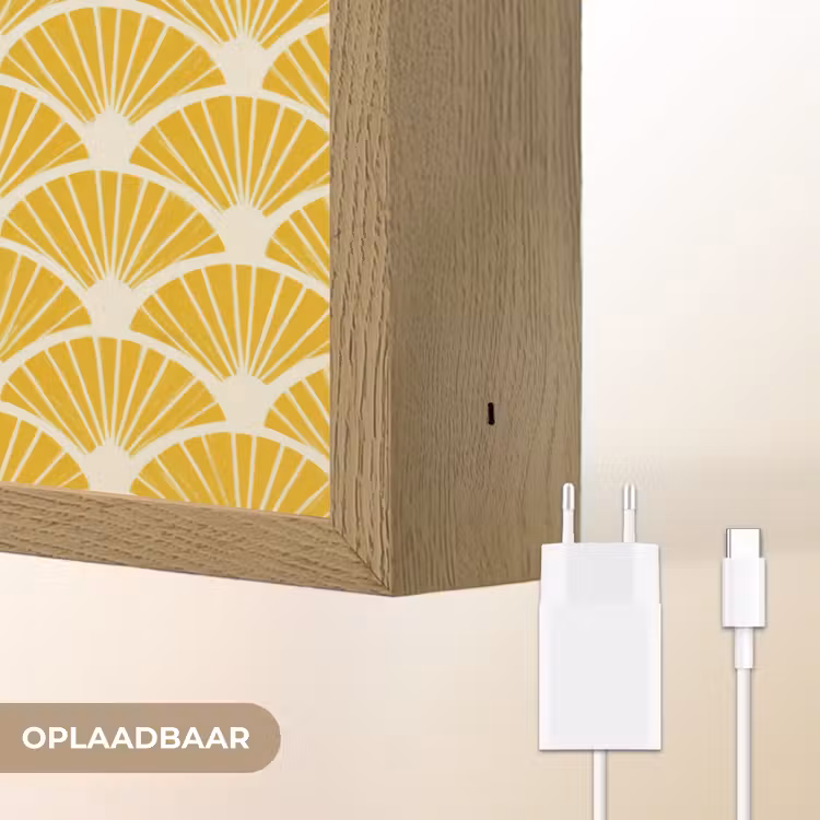 Waaiers - Art Deco - Retro - Okergeel Light Box met batterij (Wandlamp) middel 907 -USP_websiteoplaadbaarNL