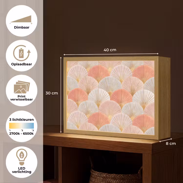 Waaiers - Goud - Roze Light Box met batterij (Wandlamp) middel 907 -USP_websiteoverzichtNL