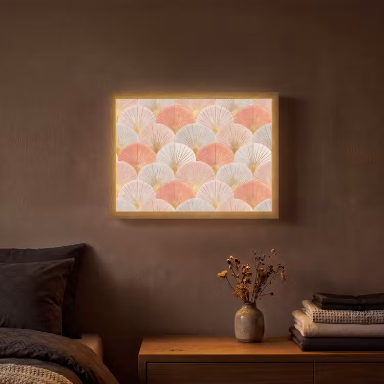 Waaiers - Goud - Roze Light Box met batterij (Wandlamp) middel 907 -sfeer4