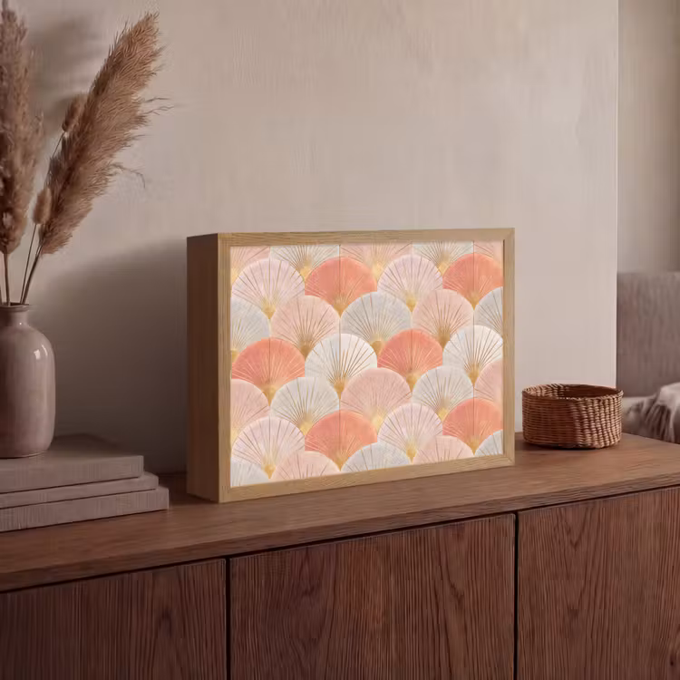 Waaiers - Goud - Roze Light Box met batterij (Wandlamp) middel 907 -sfeer2