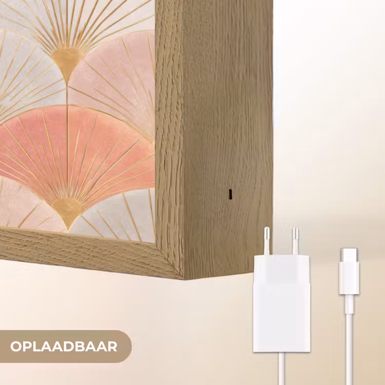 Waaiers - Goud - Roze Light Box met batterij (Wandlamp) middel 907 -USP_websiteoplaadbaarNL