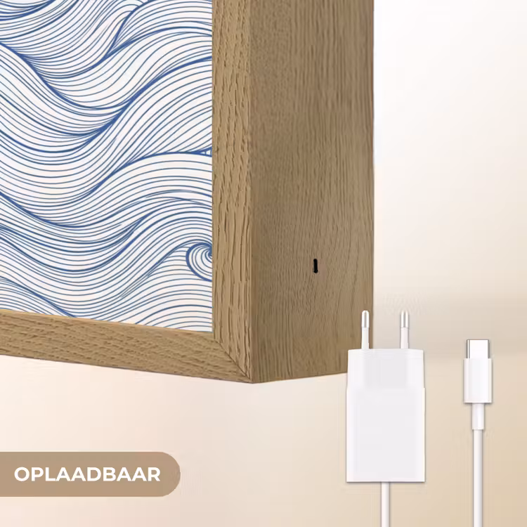 Walvis - Staart - Golven - Lijntekening - Blauw Light Box met batterij (Wandlamp) middel -USP_websiteoplaadbaarNL