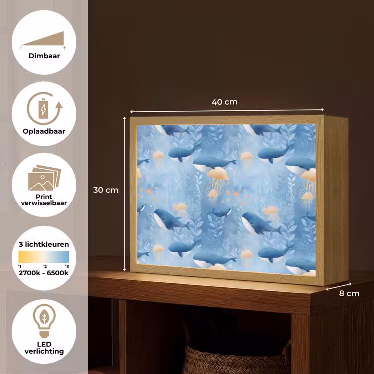 Walvissen - Oceaan - Blauw Light Box met batterij (Wandlamp) middel 907 -USP_websiteoverzichtNL