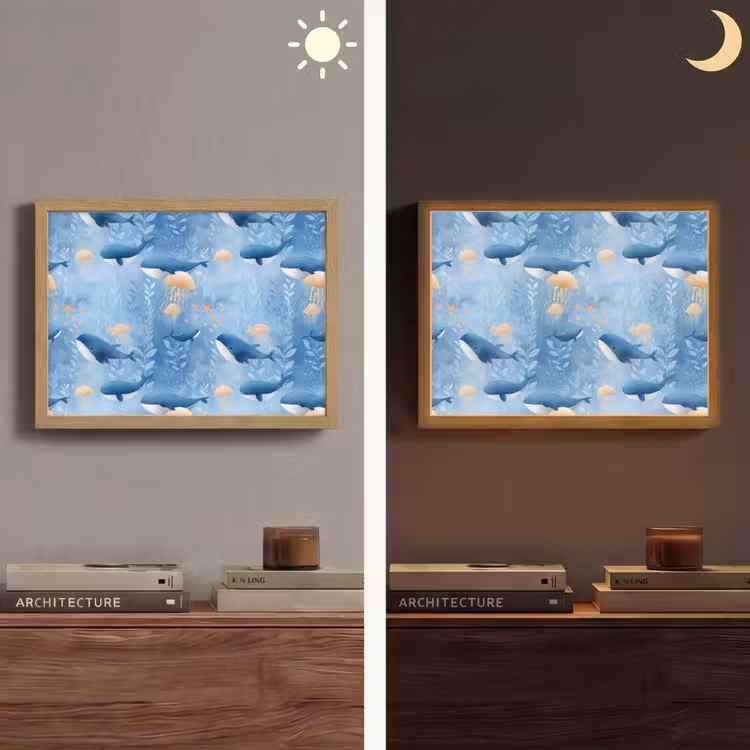 Walvissen - Oceaan - Blauw Light Box met batterij (Wandlamp) middel 907 -sfeer3