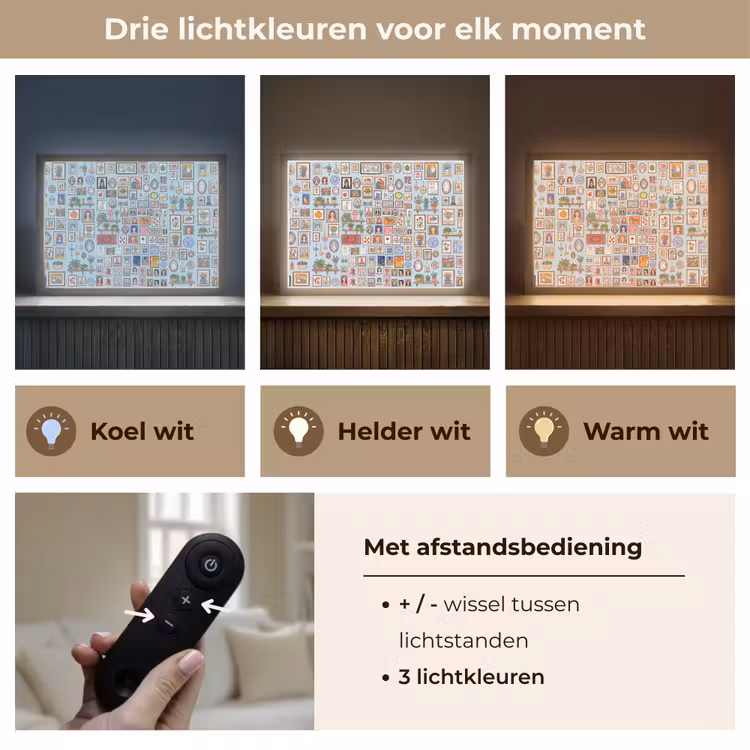 Wanddecoratie - Collectie - Huis - Illustratief - Kleurrijk Light Box met batterij (Wandlamp) middel -USP_lichtkleurNL