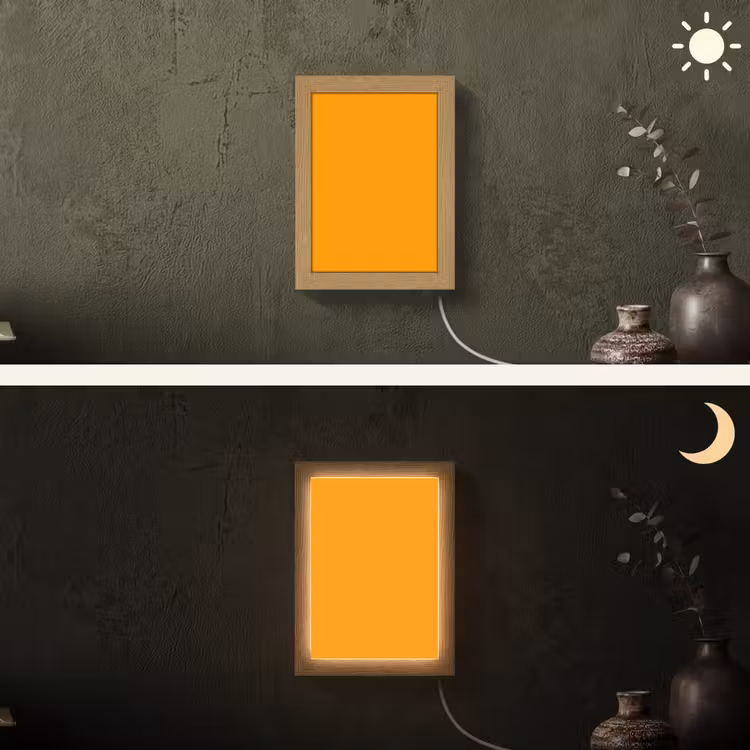 Warm - Ochre - Oranje Light Box met kabel (Wandlamp) klein 929 -sfeer3