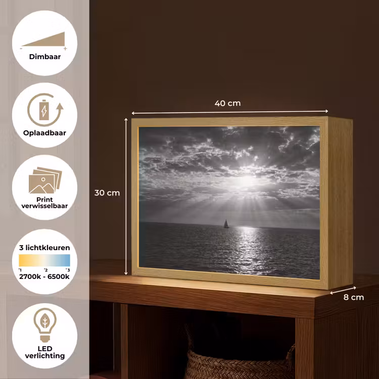 Water - Boot - Lucht - Natuur - Zwart-wit Light Box met batterij (Wandlamp) middel -USP_websiteoverzichtNL