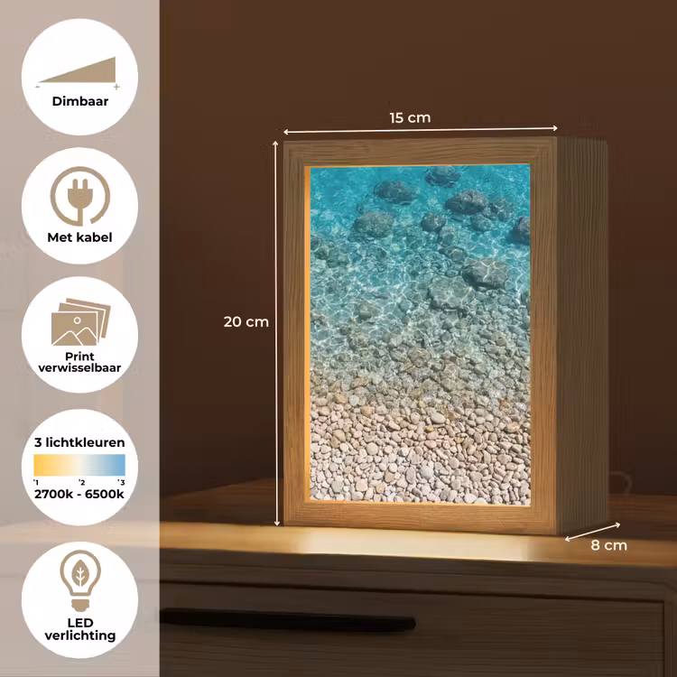 Water - Kiezels - Natuur - Levendig - Turkoois Light Box met kabel (Wandlamp) klein -USP_websiteoverzichtNL