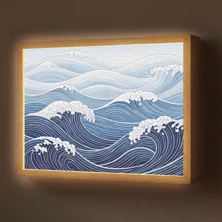 Water - Mozaïek - Landschap - Modern - Blauw Light Box met batterij (Wandlamp) middel -z3d_website