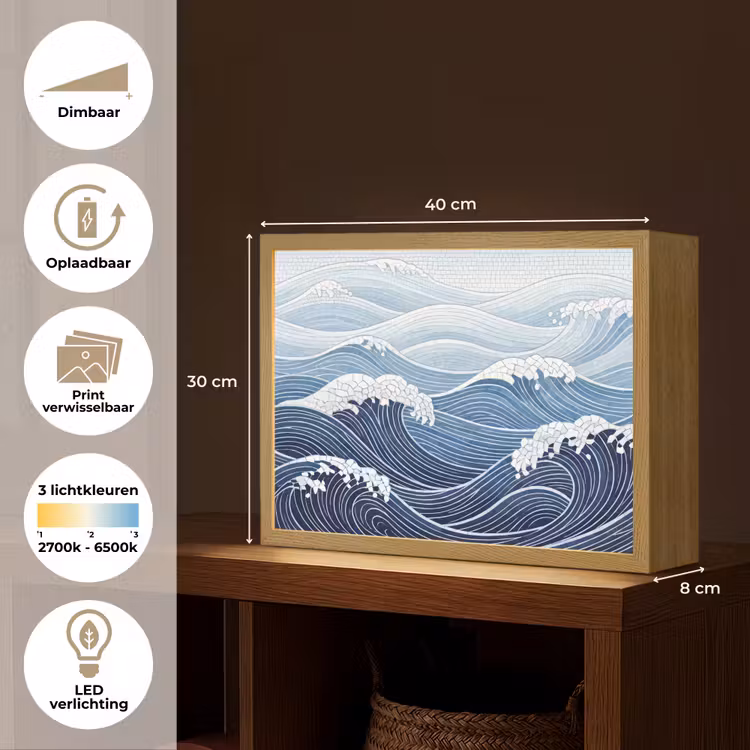 Water - Mozaïek - Landschap - Modern - Blauw Light Box met batterij (Wandlamp) middel -USP_websiteoverzichtNL
