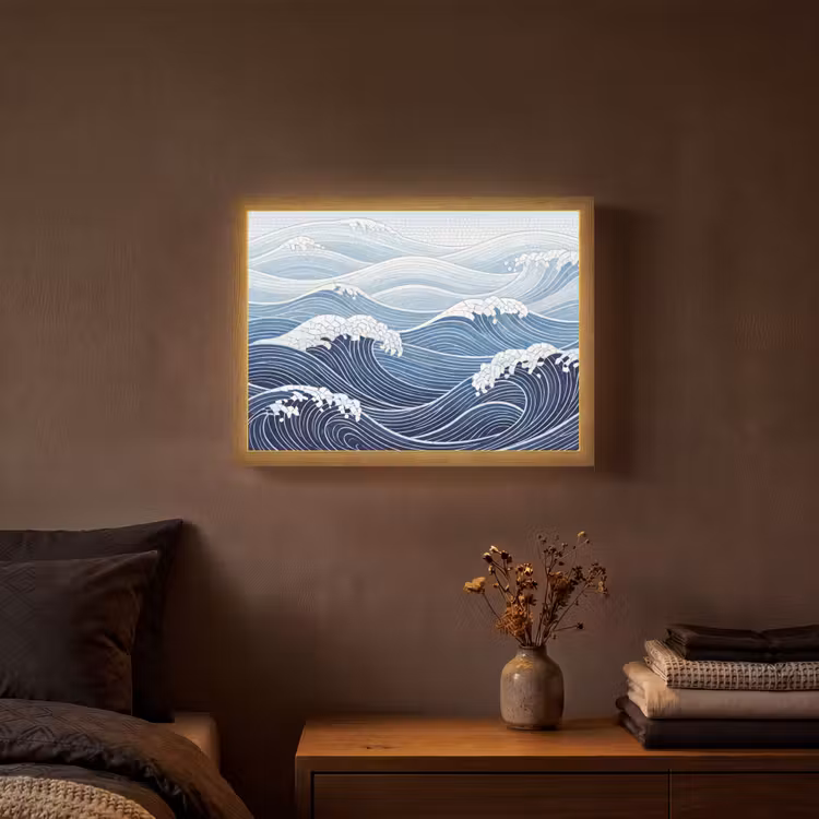 Water - Mozaïek - Landschap - Modern - Blauw Light Box met batterij (Wandlamp) middel -sfeer4