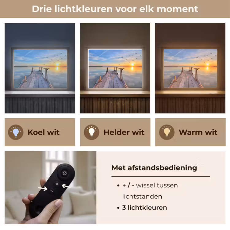 Water - Steiger - Vogels - Zonsondergang - Horizon Light Box met batterij (Wandlamp) middel -USP_lichtkleurNL