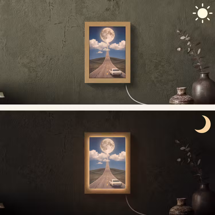 Lightbox - Wandlamp - Weg - Maan - Nacht - Weg - Maan - Nacht Light Box met kabel (Wandlamp) klein