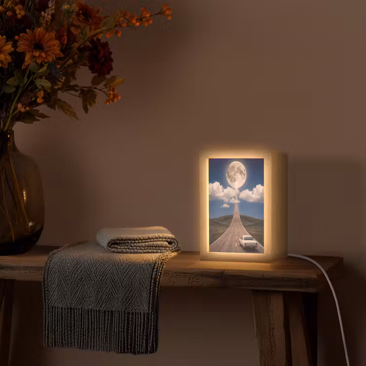 Lightbox - Wandlamp - Weg - Maan - Nacht - Weg - Maan - Nacht Light Box met kabel (Wandlamp) klein