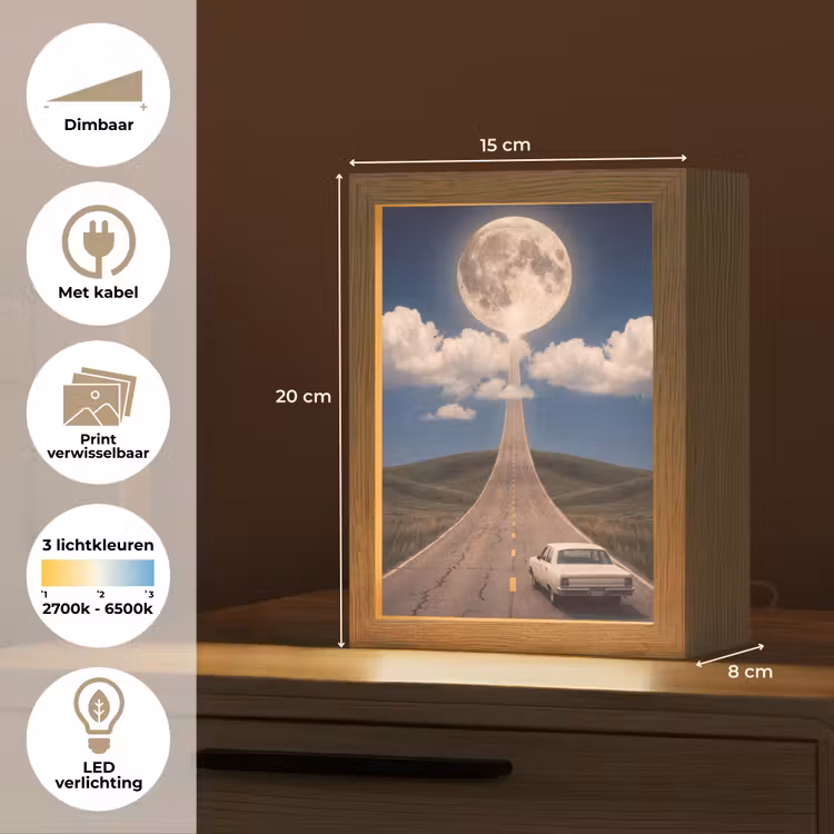 Lightbox - Wandlamp - Weg - Maan - Nacht - Weg - Maan - Nacht Light Box met kabel (Wandlamp) klein