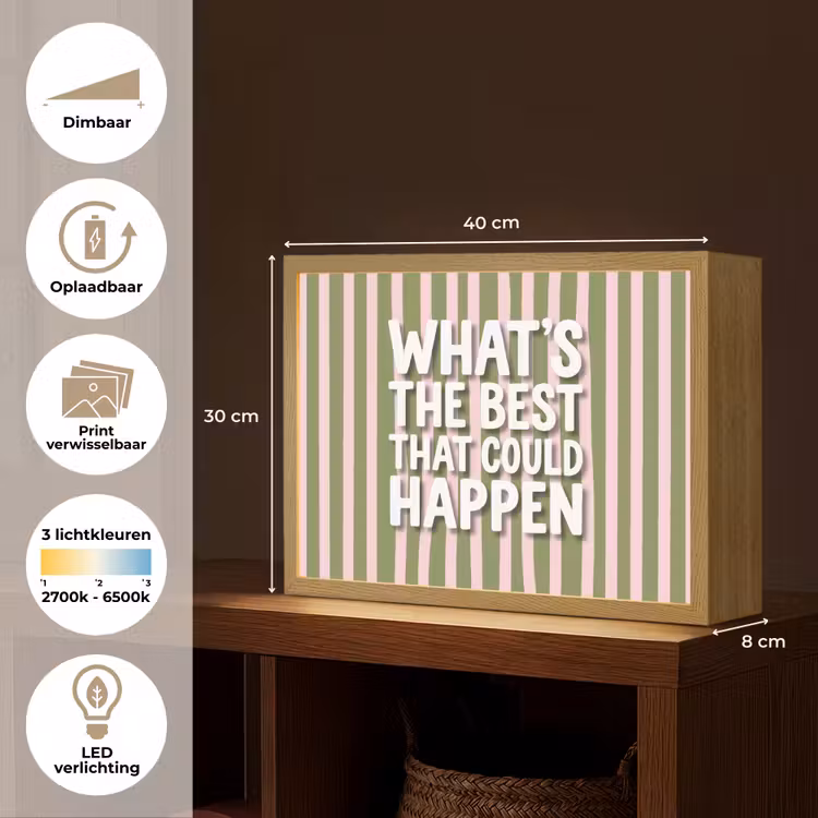 What's the best that could happen - Strepen - Groen - Roze Light Box met batterij (Wandlamp) middel -USP_websiteoverzichtNL