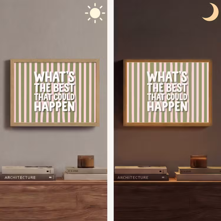 What's the best that could happen - Strepen - Groen - Roze Light Box met batterij (Wandlamp) middel -sfeer3