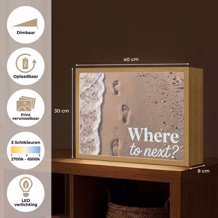Where to next - Strand - Voetstappen Light Box met batterij (Wandlamp) middel -USP_websiteoverzichtNL