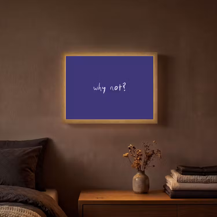 Why not - Blauw - Handgeschreven Light Box met batterij (Wandlamp) middel -sfeer4