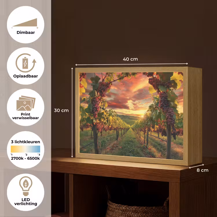 Wijngaard - Druiven - Zonsondergang Light Box met batterij (Wandlamp) middel -USP_websiteoverzichtNL