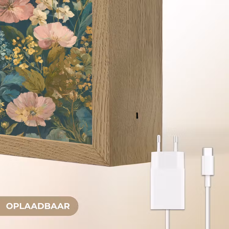 Wilde bloemen - Botanisch - Patroon - Roze - Romantisch Light Box met batterij (Wandlamp) middel 907 -USP_websiteoplaadbaarNL