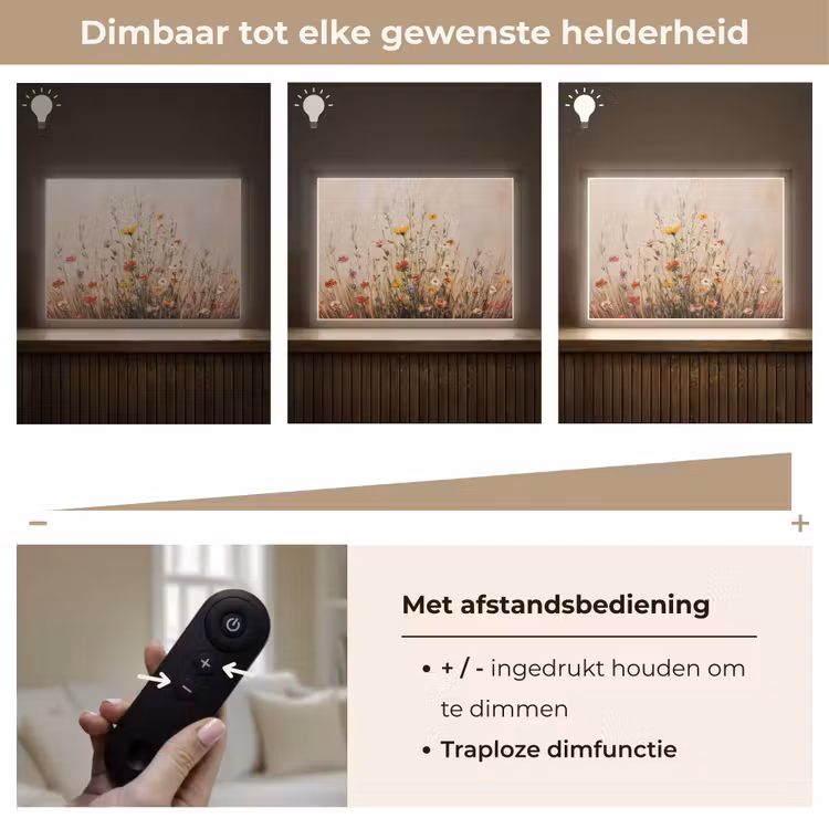 Wilde bloemen - Penseelstreken - Rustgevend Light Box met batterij (Wandlamp) middel -USP_dimbaarNL