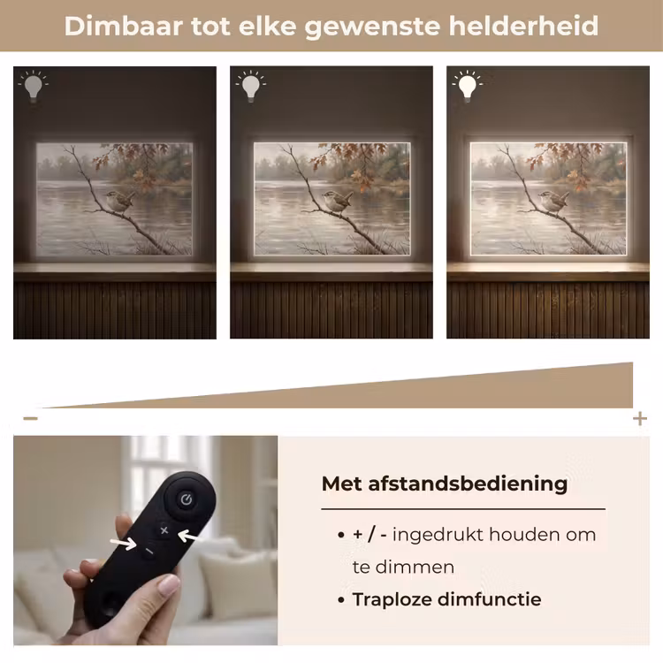 Winterkoninkje - Tak - Rivier - Natuur - Sfeervol Light Box met batterij (Wandlamp) middel -USP_dimbaarNL
