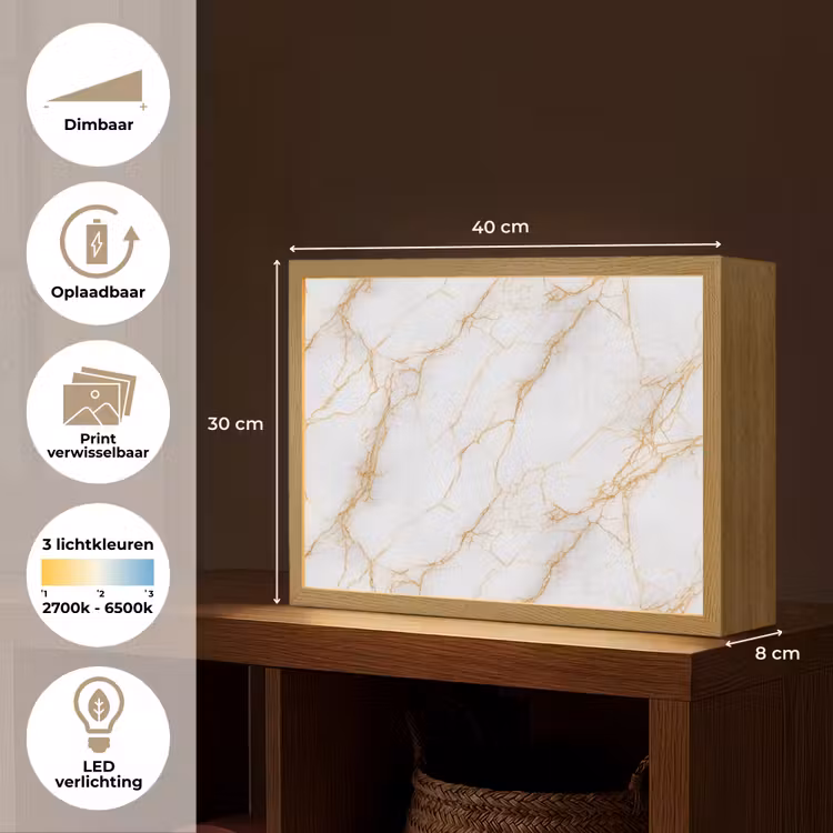 Wit - Goud - Marmer - Aders Light Box met batterij (Wandlamp) middel 907 -USP_websiteoverzichtNL