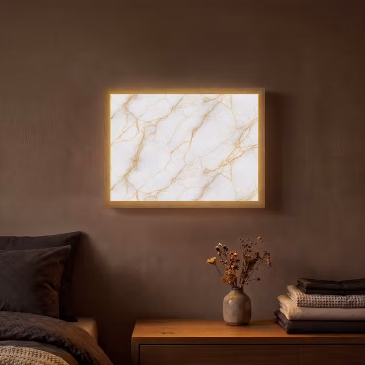 Wit - Goud - Marmer - Aders Light Box met batterij (Wandlamp) middel 907 -sfeer4