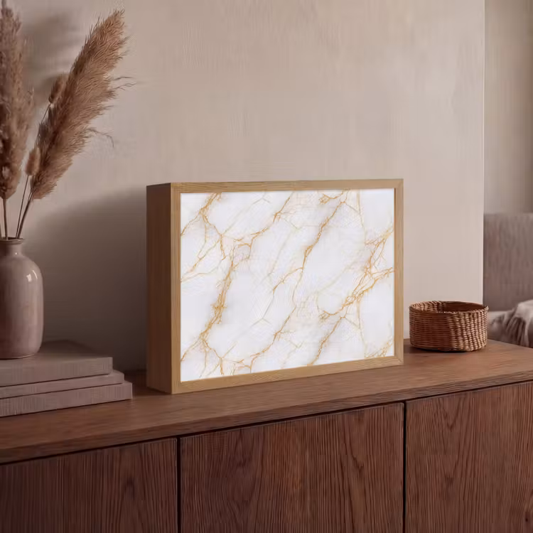 Wit - Goud - Marmer - Aders Light Box met batterij (Wandlamp) middel 907 -sfeer2