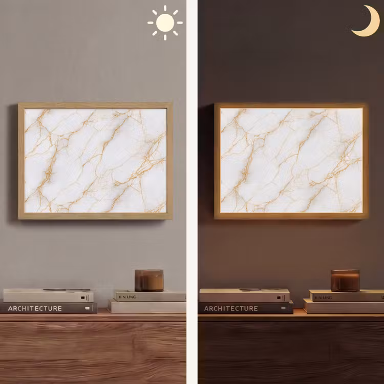 Wit - Goud - Marmer - Aders Light Box met batterij (Wandlamp) middel 907 -sfeer3