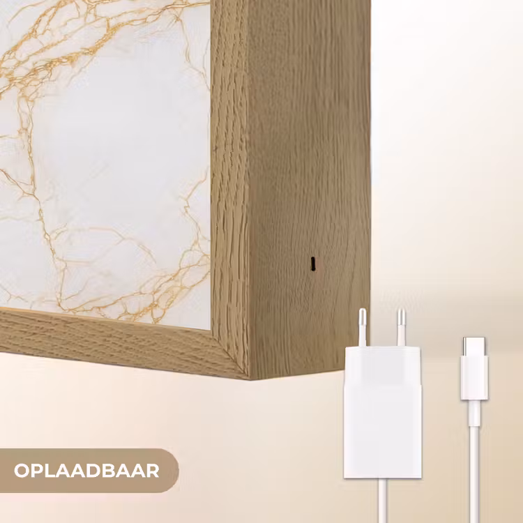 Wit - Goud - Marmer - Aders Light Box met batterij (Wandlamp) middel 907 -USP_websiteoplaadbaarNL