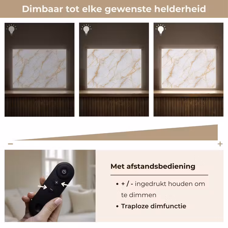 Wit - Goud - Marmer - Aders Light Box met batterij (Wandlamp) middel 907 -USP_dimbaarNL