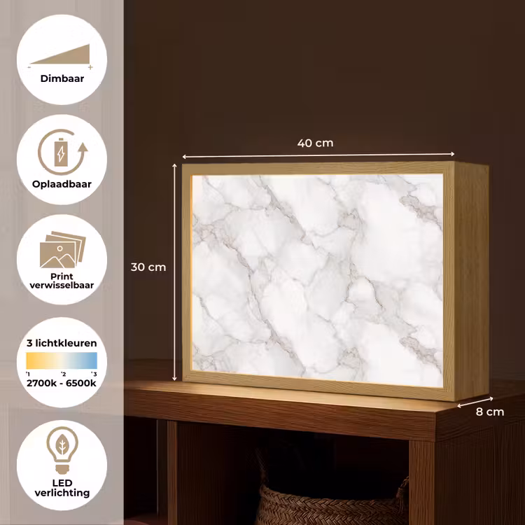 Wit - Marmer - Bruin Light Box met batterij (Wandlamp) middel 907 -USP_websiteoverzichtNL