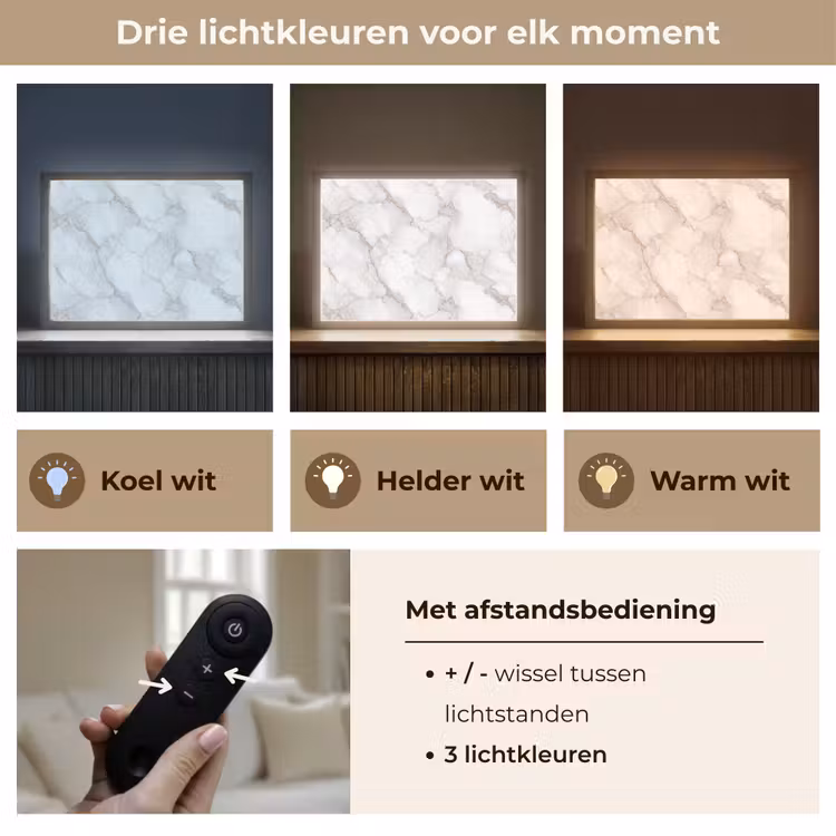 Wit - Marmer - Bruin Light Box met batterij (Wandlamp) middel 907 -USP_lichtkleurNL