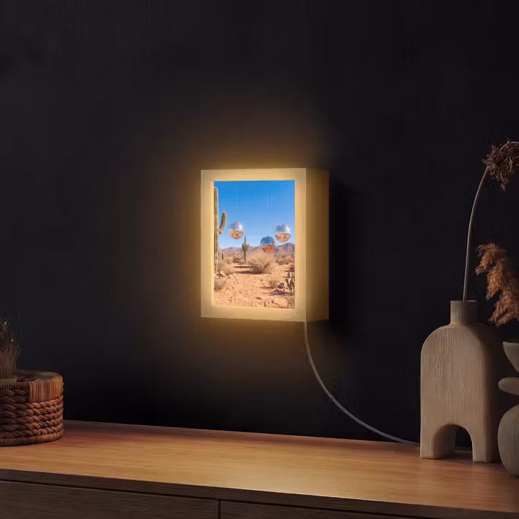 Lightbox - Wandlamp - Woestijn - Spiegelbal - Kunst - Woestijn - Spiegelbal - Kunst Light Box met kabel (Wandlamp) klein