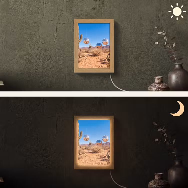 Lightbox - Wandlamp - Woestijn - Spiegelbal - Kunst - Woestijn - Spiegelbal - Kunst Light Box met kabel (Wandlamp) klein