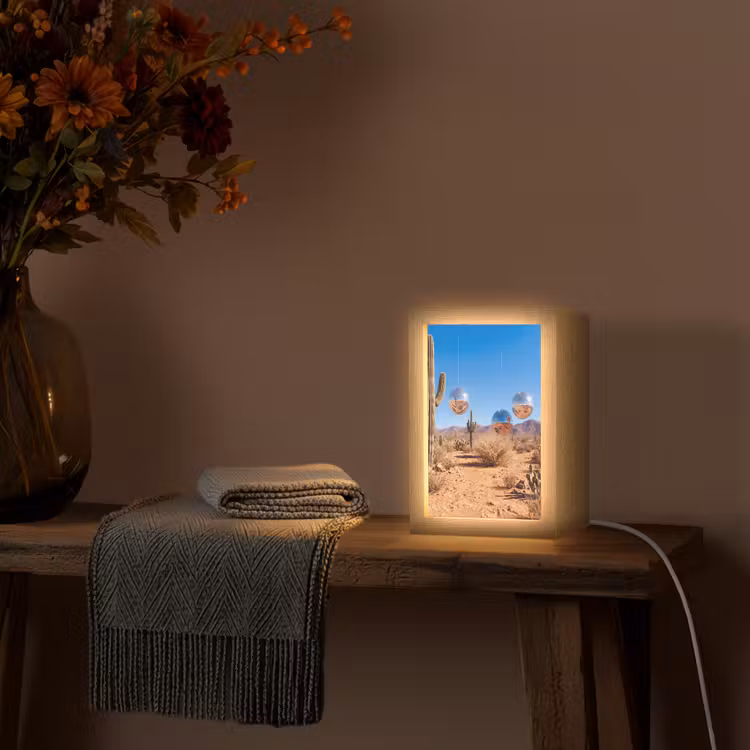 Lightbox - Wandlamp - Woestijn - Spiegelbal - Kunst - Woestijn - Spiegelbal - Kunst Light Box met kabel (Wandlamp) klein