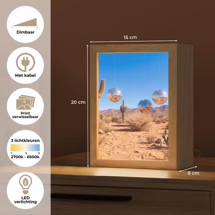 Lightbox - Wandlamp - Woestijn - Spiegelbal - Kunst - Woestijn - Spiegelbal - Kunst Light Box met kabel (Wandlamp) klein