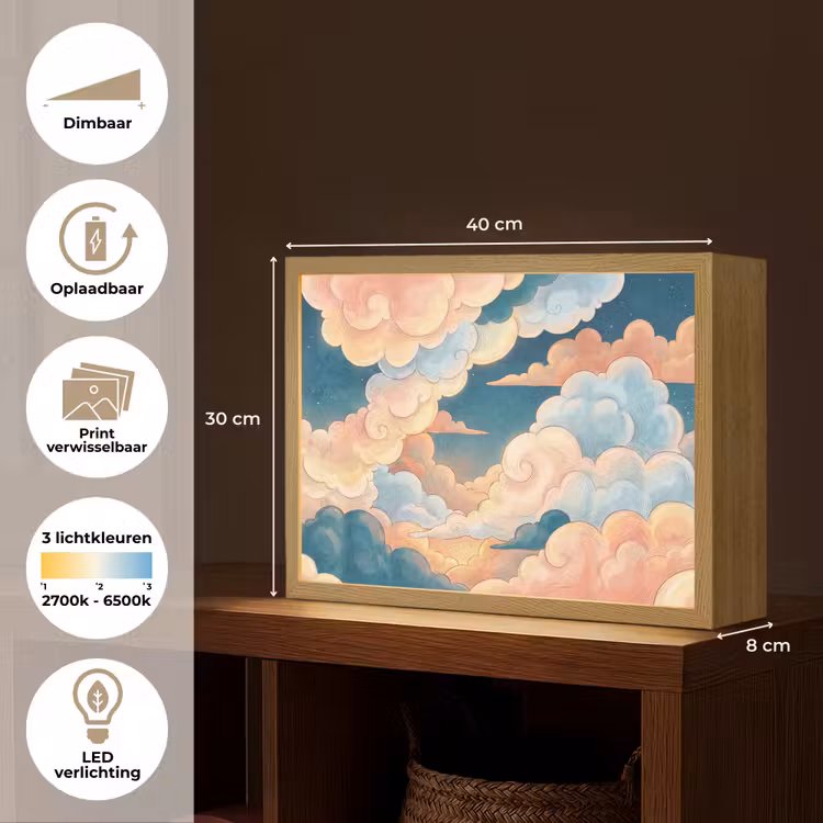 Wolk - Lucht - Natuur - Illustratief - Oranje Light Box met batterij (Wandlamp) middel -USP_websiteoverzichtNL