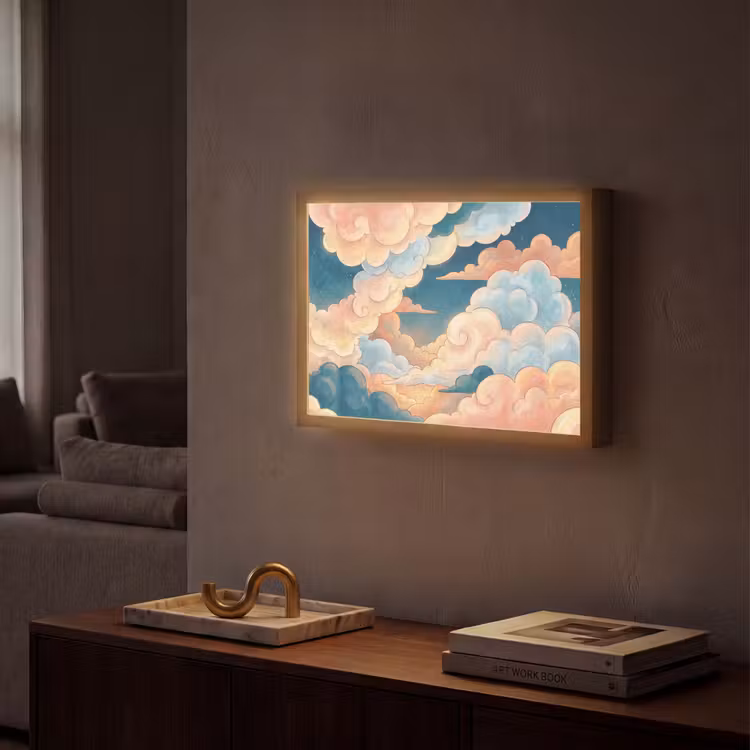 Wolk - Lucht - Natuur - Illustratief - Oranje Light Box met batterij (Wandlamp) middel -sfeer1