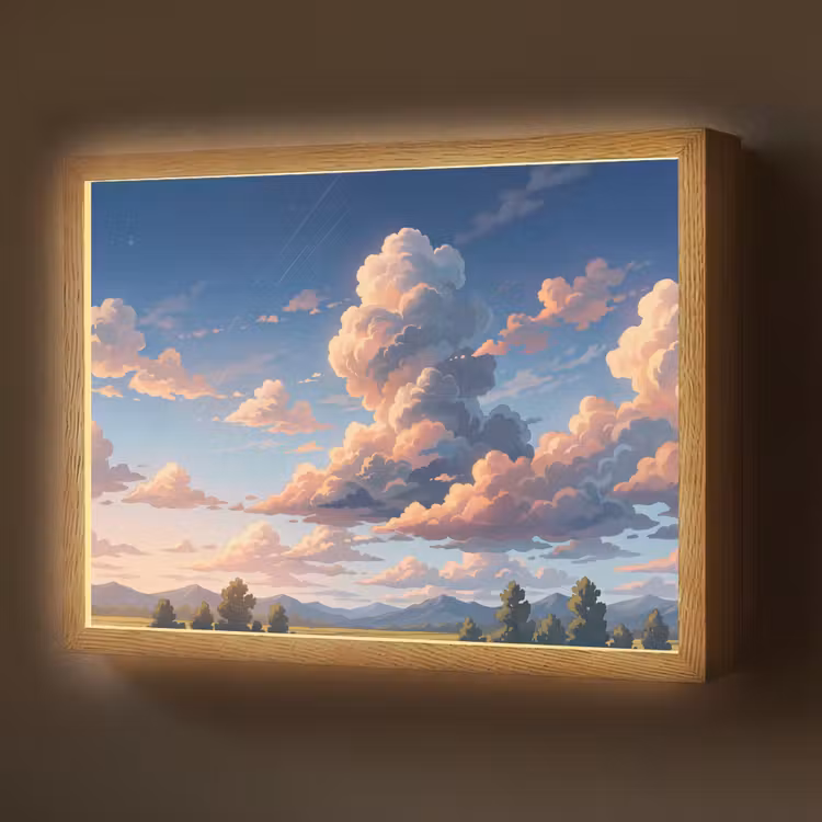 Wolken - Daghemel - Natuur - Illustratie - Oranje Light Box met batterij (Wandlamp) middel -z3d_website